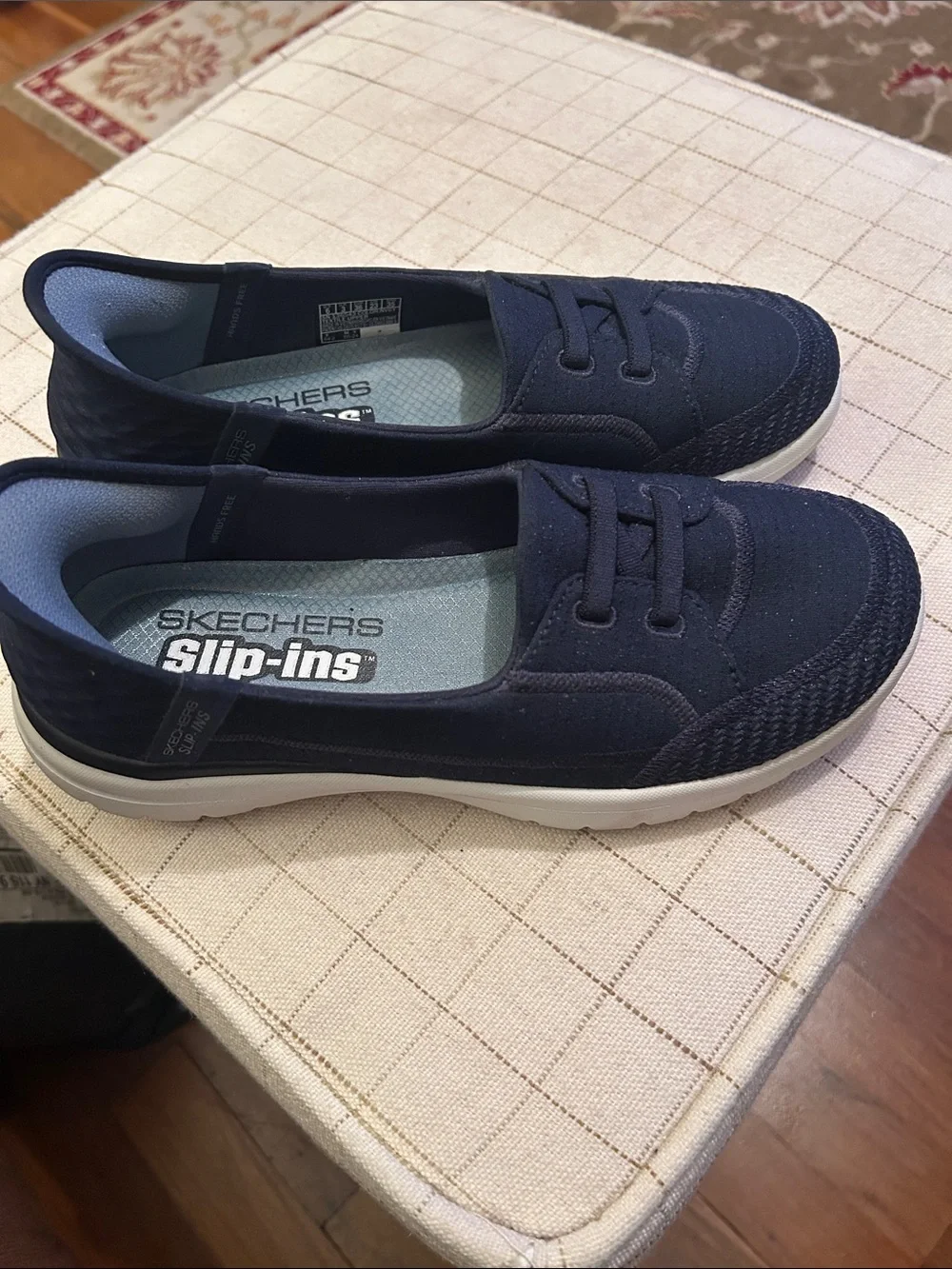 Skechers Navy Slip-Ins with White Soles
